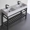 Marble Design Double Ceramic Console Sink and Matte Black Base, 48
